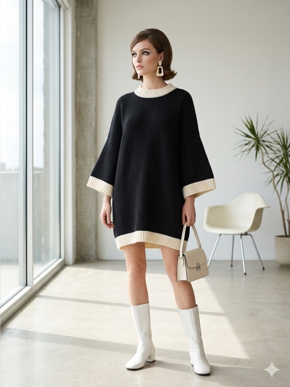 Staud black & white colourblock Shawn sweater mini dress - Small